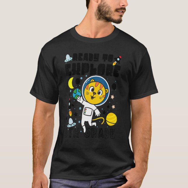 Camiseta Pronto Para Explorar 6º Ano Gato Fofo Astronauta C (Frente)