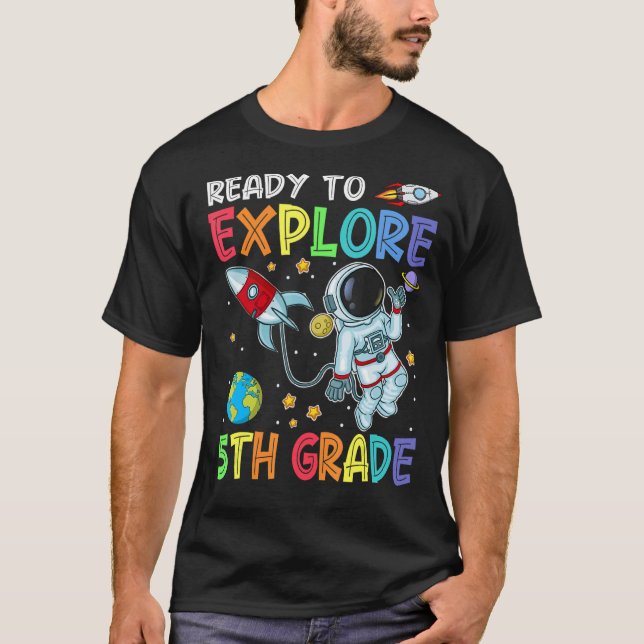 Camiseta Pronto Para Explorar O Astronauta Cuta Do Grau 5 D (Frente)