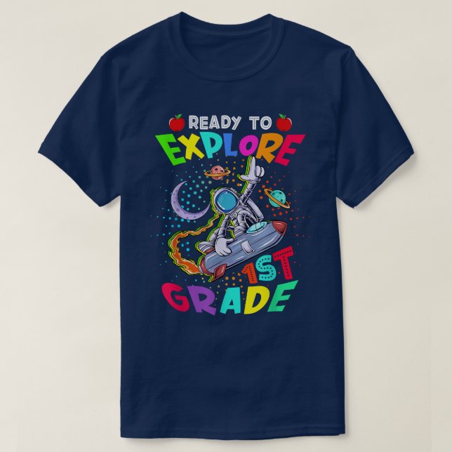 Camiseta Pronto Para Explorar O Astronauta Engraçado De 1 r (Frente do Design)