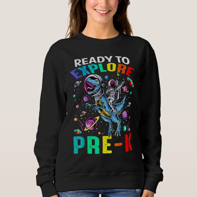 Camiseta Pronto Para Explorar Pré K Astronauta Dinossauro E (Frente)
