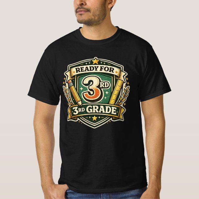 Camiseta Pronto para o 3º Ano Lápis Retro Volta às Aulas (Frente)