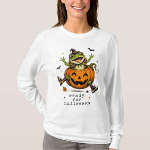 Camiseta Pronto Para O Halloween Sapo De Bruxa Fofa Remendo