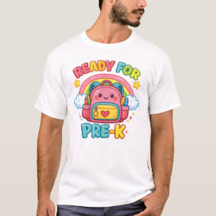 Camiseta Pronto para o Pré-Escolar Arco-íris de Volta às Au