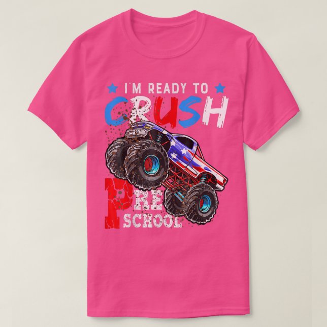 Camiseta Prontos Para Esmagar Os Monstros Da Pré-Escola (Frente do Design)