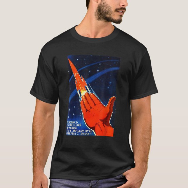 Camiseta Propaganda espacial soviética Poster USR Rocket As (Frente)