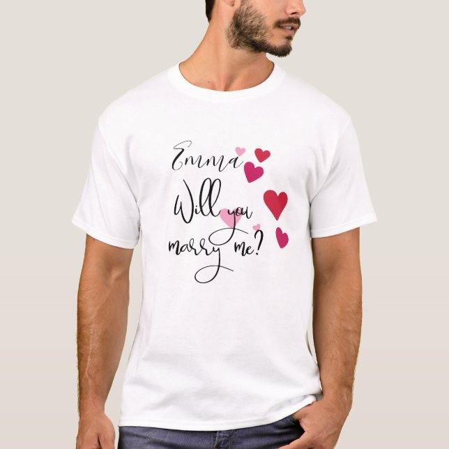 Camiseta Proposta de Casamento Personalizada com Corações " (Frente)
