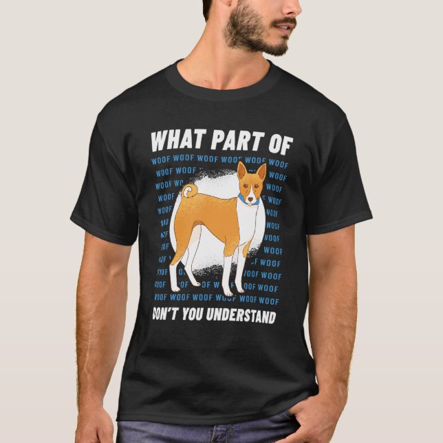 Camiseta Proprietário Basenji Dog Walker Language Woof Whis (Frente)