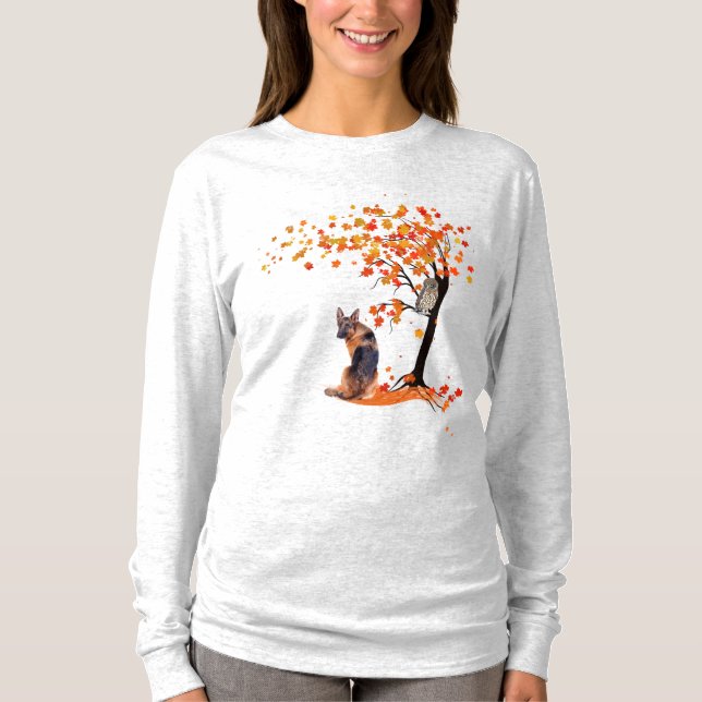Camiseta Proprietário De Cachorro De german shepherd E Árvo (Frente)