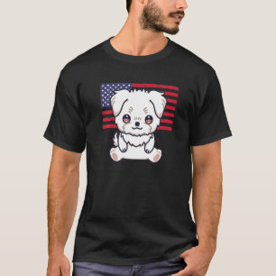 Camiseta Proprietário de Cachorro Maltês 4 De Julho Patriót