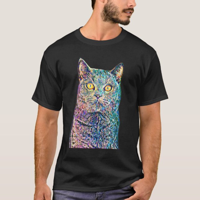 Camiseta Proprietário de Gatos Filtro de Pointilismo de Cat (Frente)
