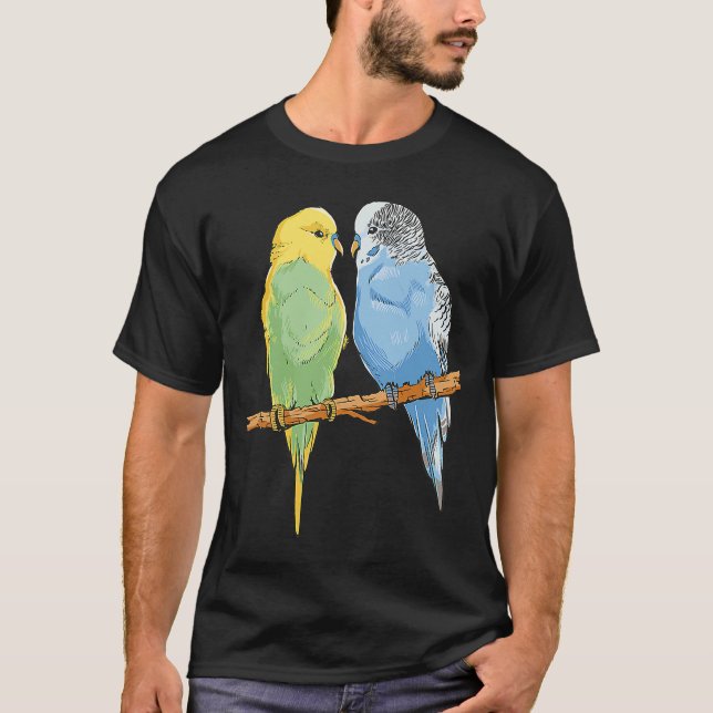 Camiseta Proprietário do periquito bugerigar de aves Sentad (Frente)