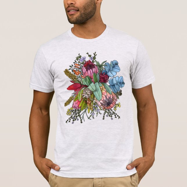 Camiseta Protea Buquê de Wattle, Flores de Bush australiana (Frente)