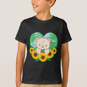 Camiseta Proteção Ambiental Gato Fofo Kawaii Dia da Terra