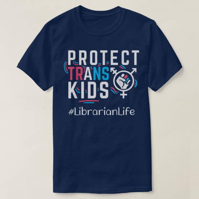 Camiseta Proteção Bibliotecária a Crianças Transgênero Prid (Frente do Design)