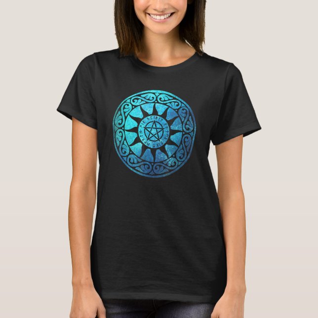 Camiseta Proteção contra Witchcraft do Pêssego Mágico Runic (Frente)