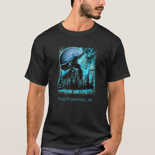 Camiseta Proteção de Porto Alaska Howling Wolf Moon Forest  (Frente)