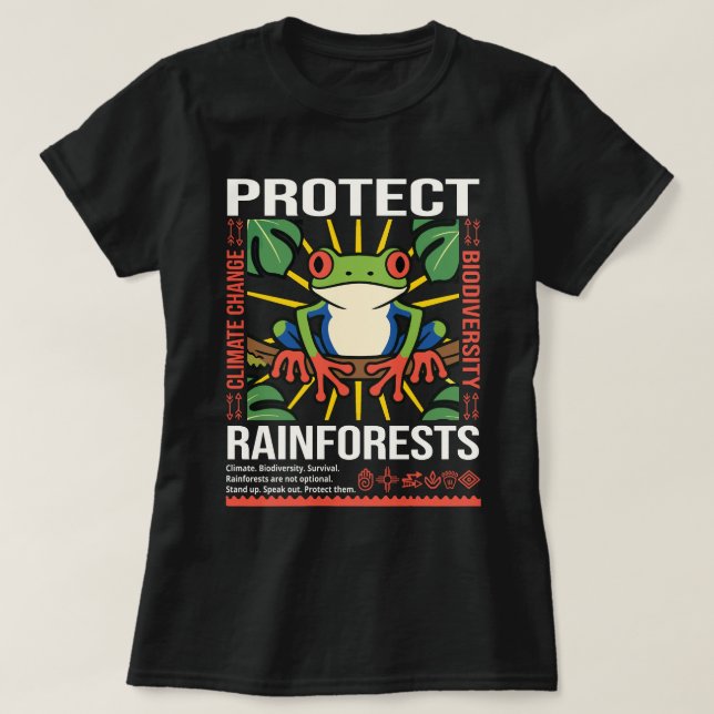 Camiseta Proteger a Consciência Ambiental das Florestas Tro (Frente do Design)