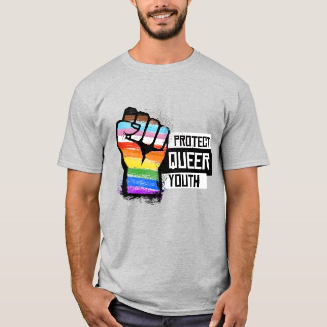 Camiseta Proteger a Juventude em Fila - Pressionar Orgulho  (Frente)