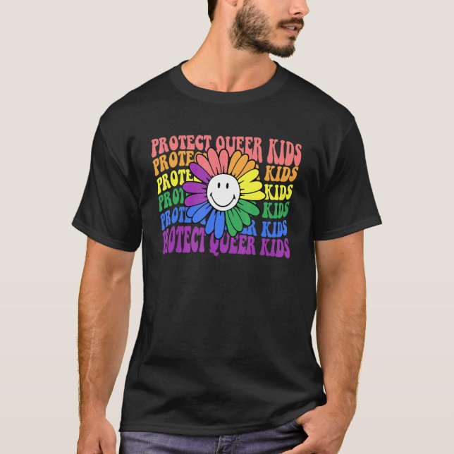Camiseta Proteger Crianças Filhas Rainbow LGBT Pride Flag D (Frente)