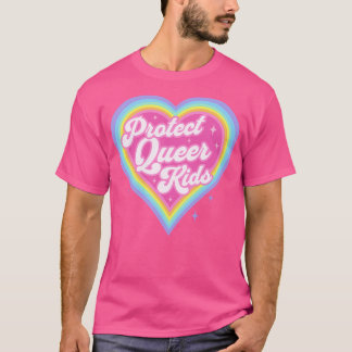 Camiseta Proteger Crianças Queer Retro Arco-Íris Coração LG