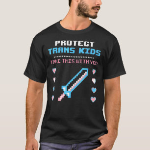 Camiseta Proteger Crianças Trans 8 Bits Orgulho de Espada L
