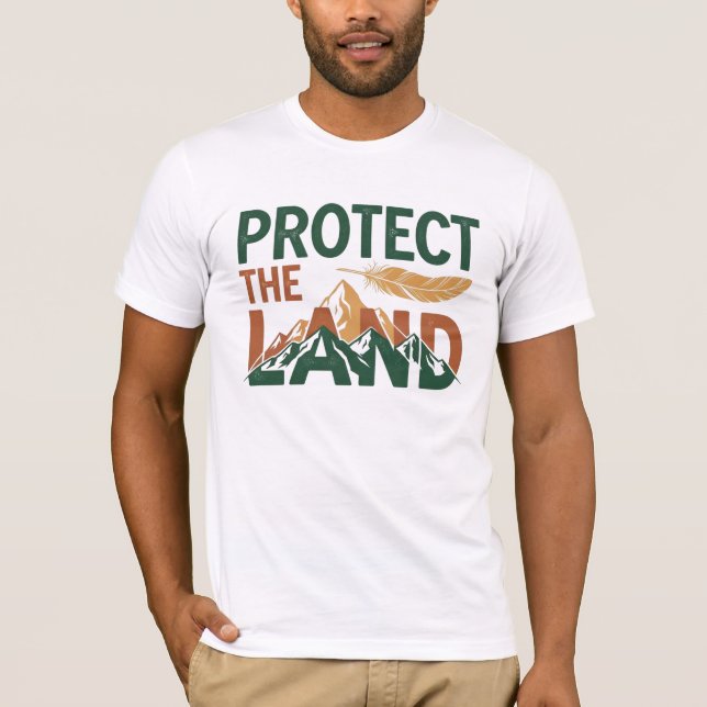 Camiseta "Proteja a Terra" Montanhas com Pena  (Frente)