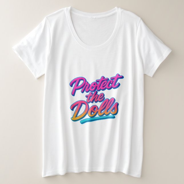 Camiseta Proteja as Bonecas Arte Neon Retro (Frente do Design)