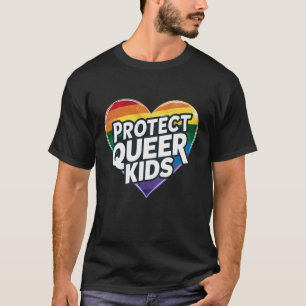 Camiseta Proteja Crianças Queer Coração Arco-íris Orgulho