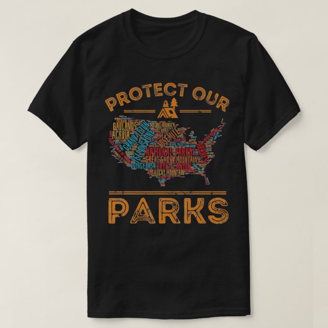 Camiseta Proteja o Mapa Nacional do Parque Nacional dos Nos (Frente do Design)