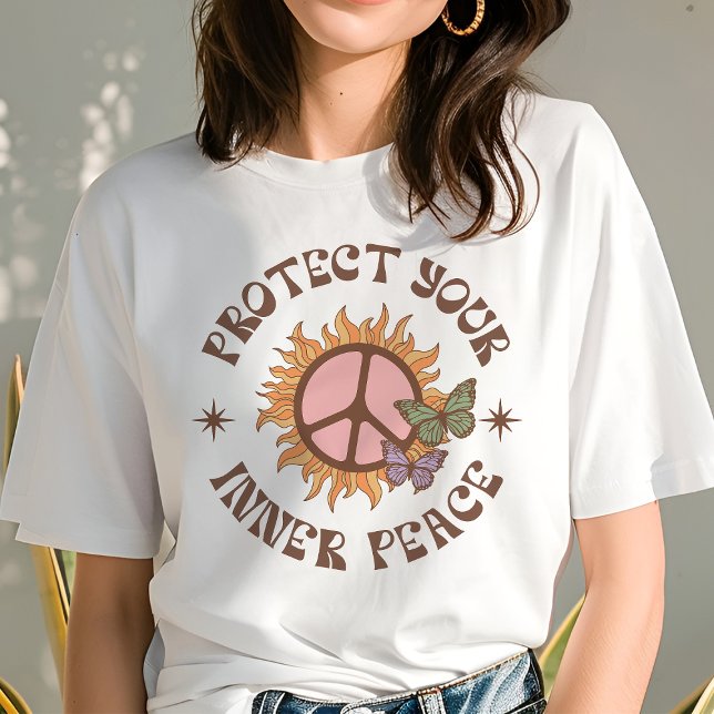 Camiseta Proteja o seu retrato de paz interior Boho Sun (Criador carregado)