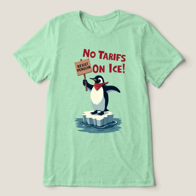 Camiseta Protesto Contra Pinguins - Sem Tarifas De Gelo (Design frontal)