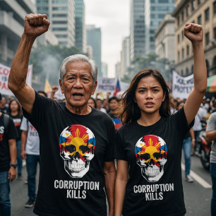 Camiseta Protesto Filipino Contra a Corrupção de Marcos