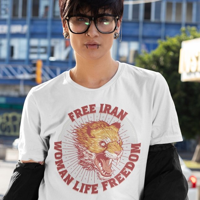 Camiseta Protesto Livre no Irã | Leão vermelho irritado (Free Iran Protest | Angry Lion Red T-Shirt)