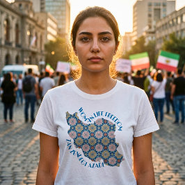 Camiseta Protesto Mulher Vida Liberdade | Flores Azuis