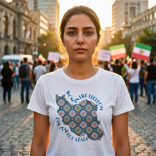 Camiseta Protesto Mulher Vida Liberdade Flores Azuis