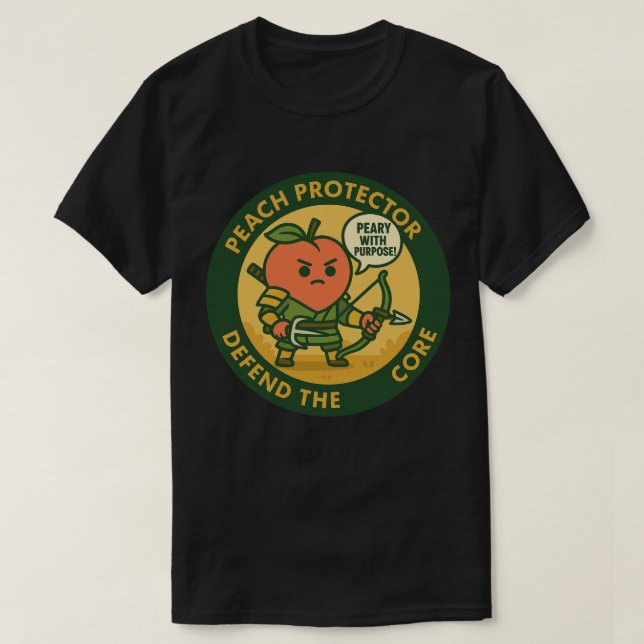 Camiseta Protetor de Pêssego Defenda o Núcleo (Frente do Design)