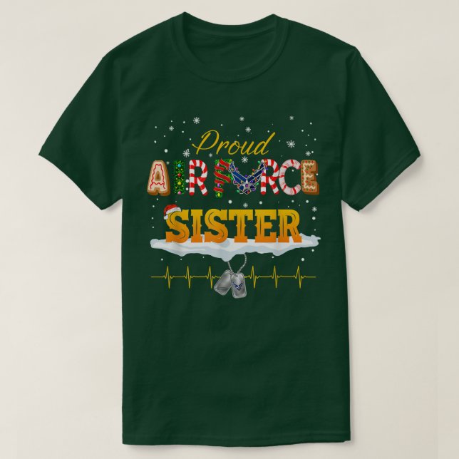 Camiseta Proud Air Force Sister Santa Hat Christmas Family  (Frente do Design)