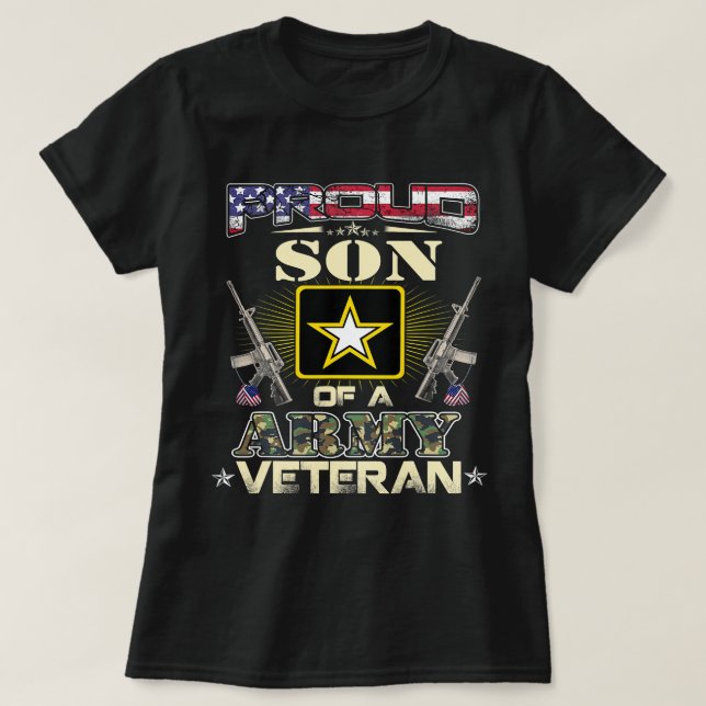 Camiseta Proud Army Son Veteran USA Flag Gifts For Fathers  (Frente do Design)