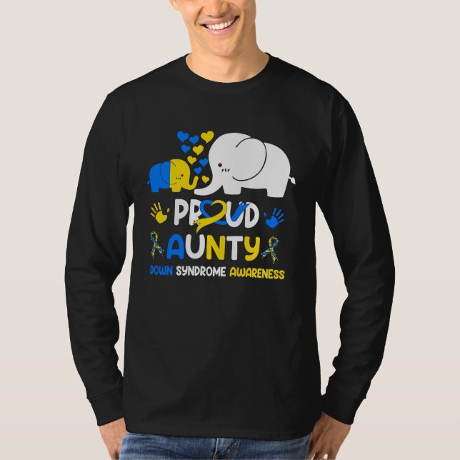 Camiseta Proud Aunty Down Syndrome Awareness Yellow Blue Ri (Frente)