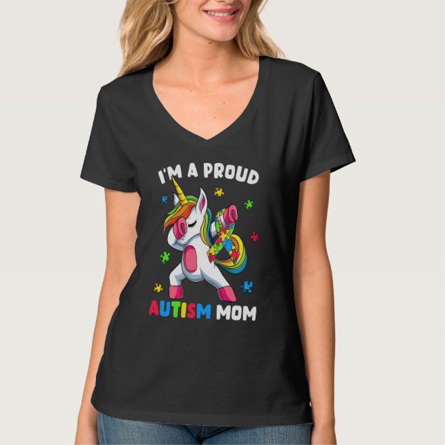 Camiseta Proud Autism Mom Dab Dance Women's Dabbing Unicorn (Frente)