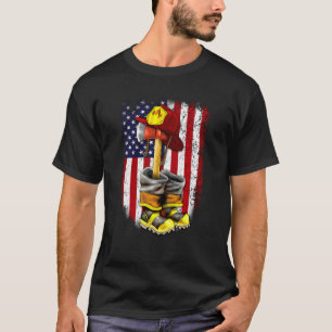 Camiseta Proud Bombeiro Americano Flag Fireman Ax Boots