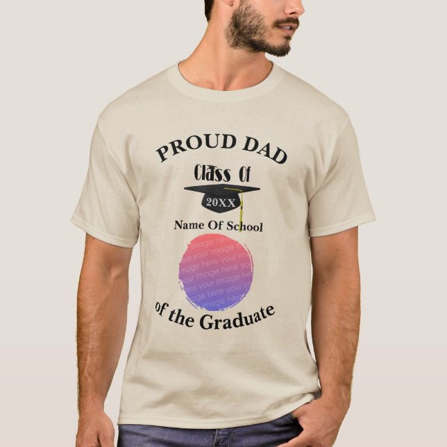 Camiseta Proud Dad Graduation Cap Personalized Photo   (Frente)