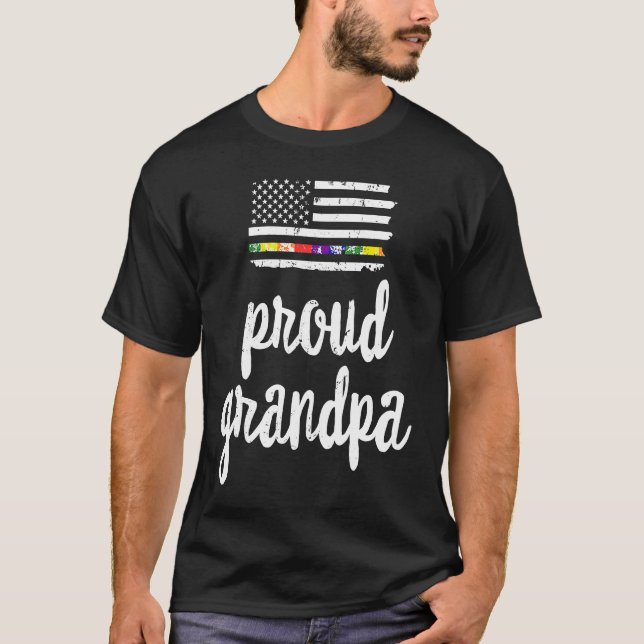Camiseta Proud LGBTQ Grandpa American USA Flag Pride Ally R (Frente)