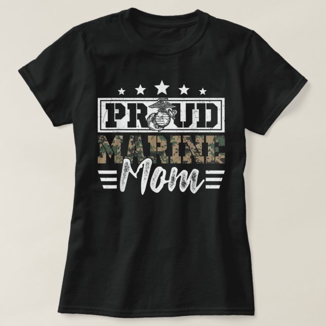 Camiseta Proud Marine Military Veteran Mom Mama Mommy Mothe (Frente do Design)