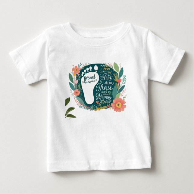 Camiseta Proud Nurse Mama – Floral Baby Footprint Design (Frente)