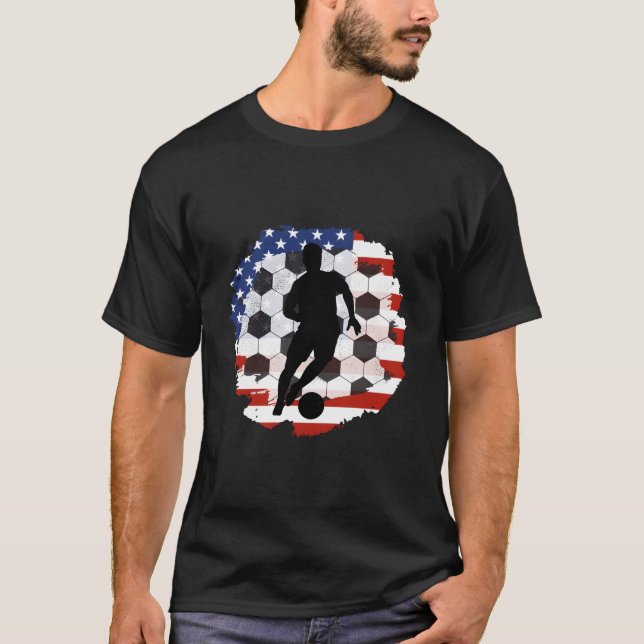 Camiseta Proud Soccer Player American Flag Soccer 4Th Of Ju (Frente)