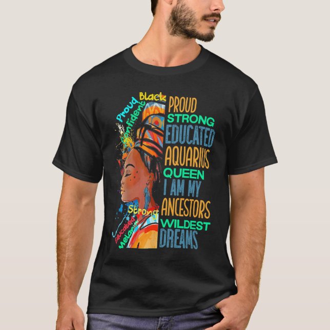 Camiseta Proud Strong Aquarius Queen African American Black (Frente)