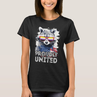 Camiseta Proudly United  Raccoon Non Binary Sunglasses Flag