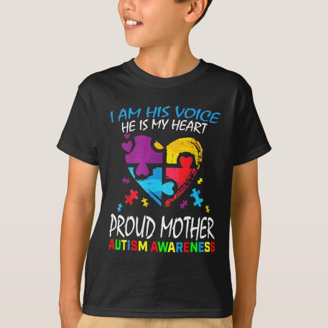 Camiseta Pround Autism Mãe Coração Mãe Quebra-cabeça Piece  (Frente)