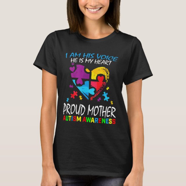 Camiseta Pround Autism Mãe Coração Mãe Quebra-cabeça Piece  (Frente)